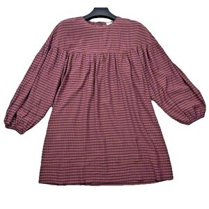 Wilfred Le Fou Womens M Purple Cottagecore Balloon Sleeve Check Tunic ‎ Pockets